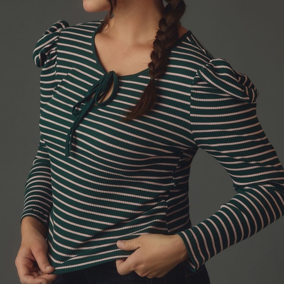 *Anthropologie Porridge Puff Sleeve Tie Front Blouse - Picture 5 of 6